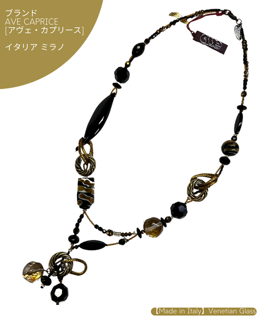 【Made in Italy】べネチアンガラス・ネックレス・ブラックゴールド