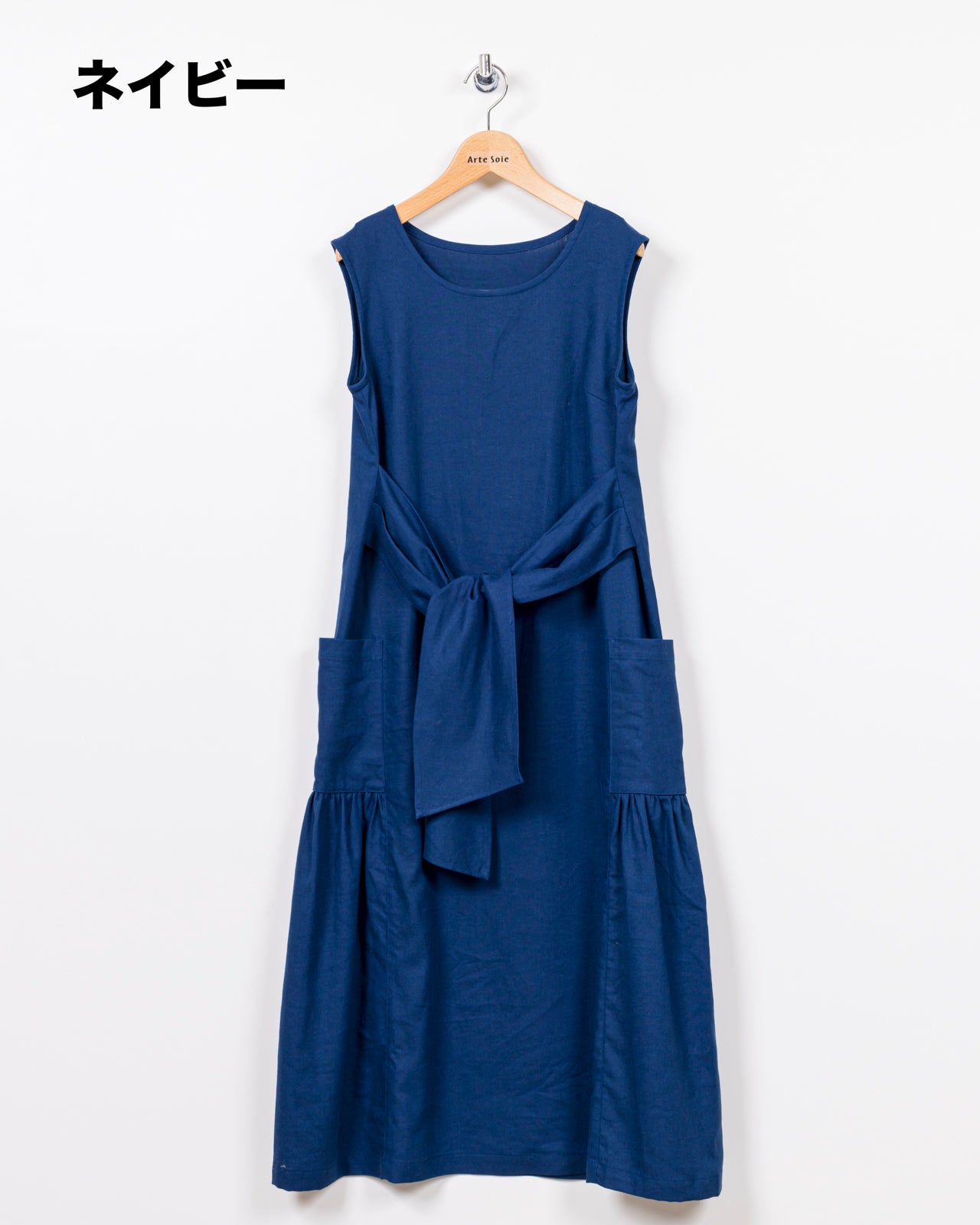 リゾートスタイル麻混ワンピース