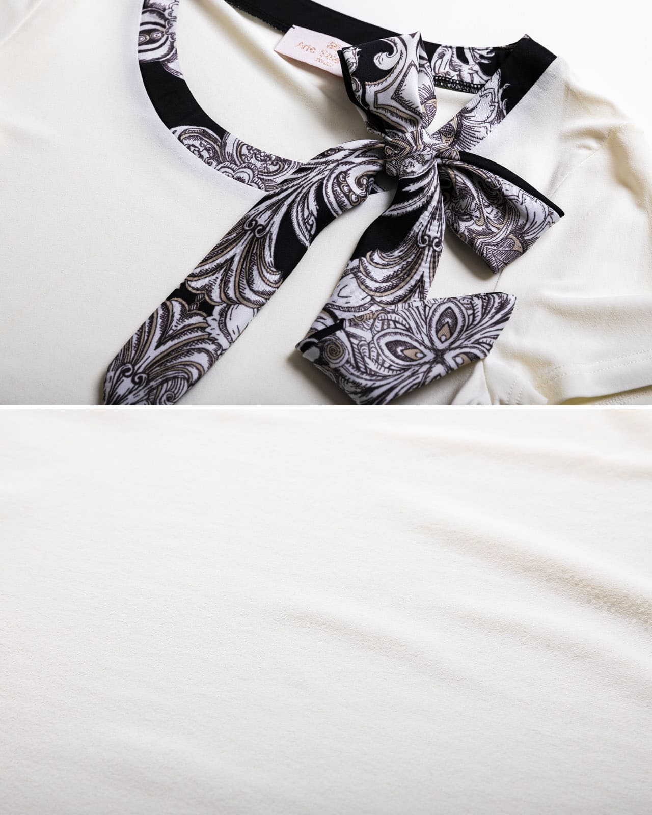 【Made in Italy】取り外し可能リボン付 カットソートップス